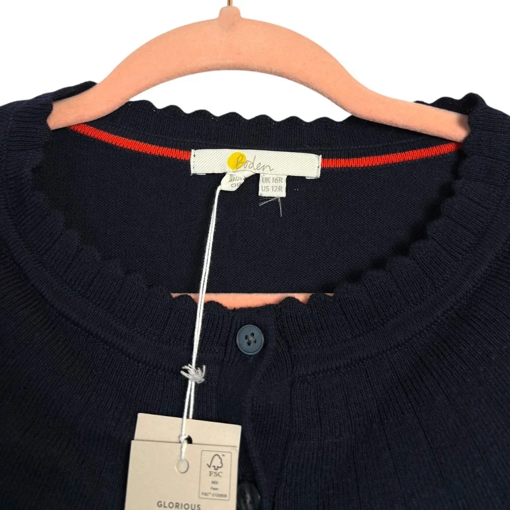 Boden Abercorn Navy Blue Collar Knit Sweater Dress Ruffle Cuffs NWT Wool Blend12 - Picture 10 of 13